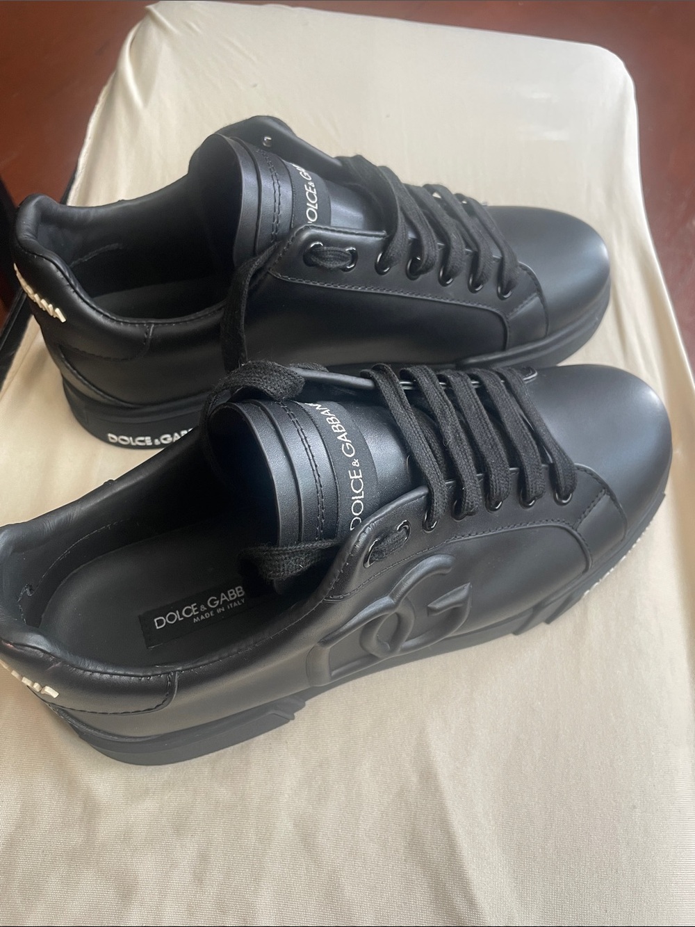 Dolce & Gabbana Men's Black Leather DG Embossed Sneakers
